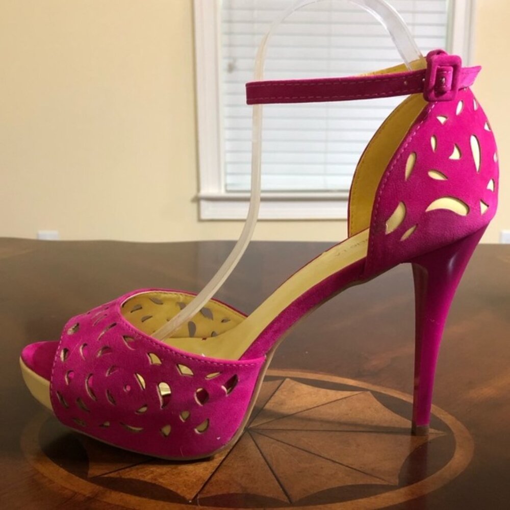 *NEW* FUCHSIA OPEN TOE FAUX SUEDE HIGH HEEL PLATFORM SHOES